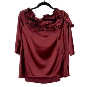 Never A Wallflower Wine Red Silky Gathered Neck blouse women’s size XS NWT